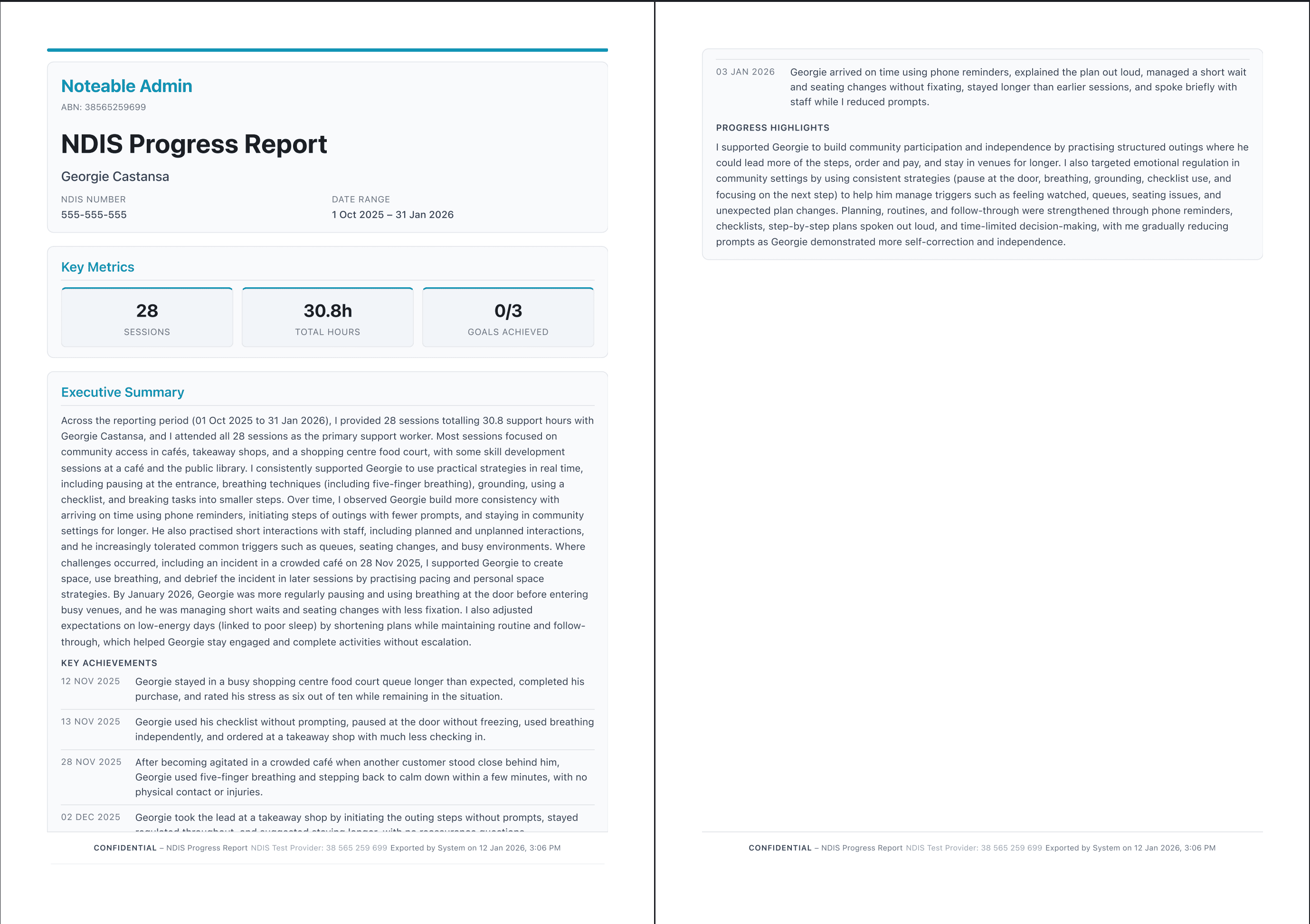 Progress Reports demo preview