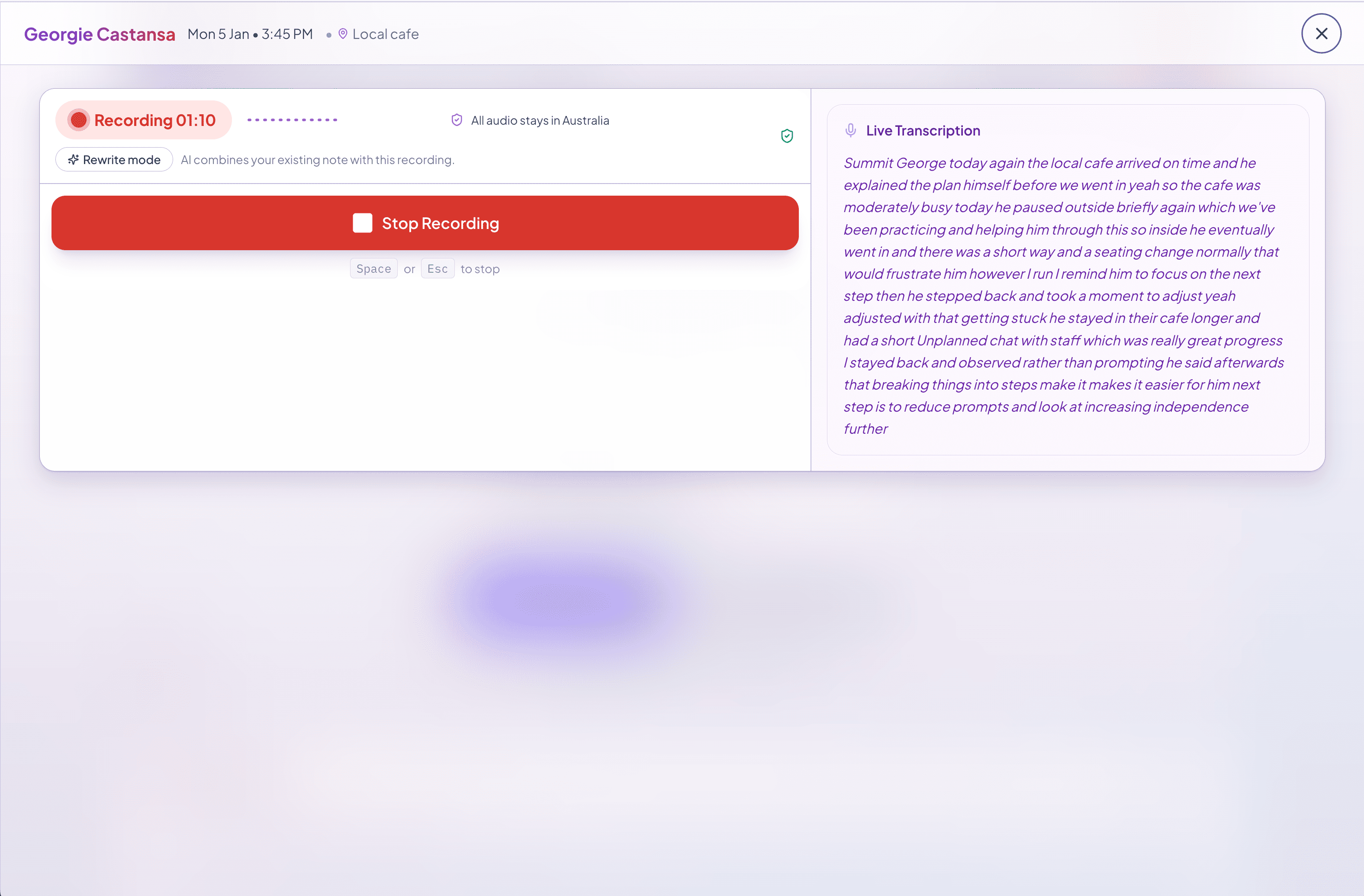 Session note capture with evidence markers