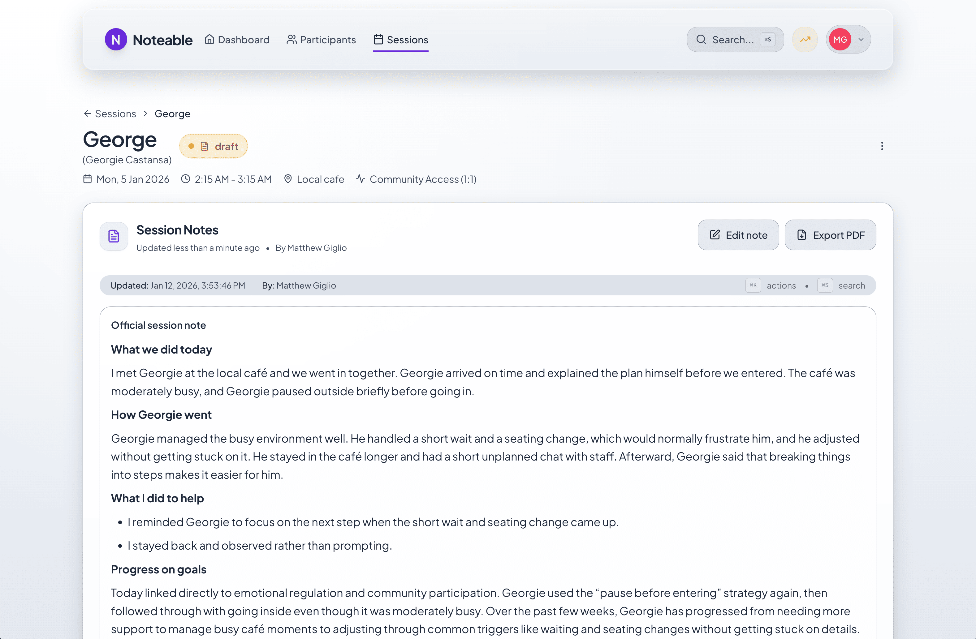 NoteAble mobile demo preview